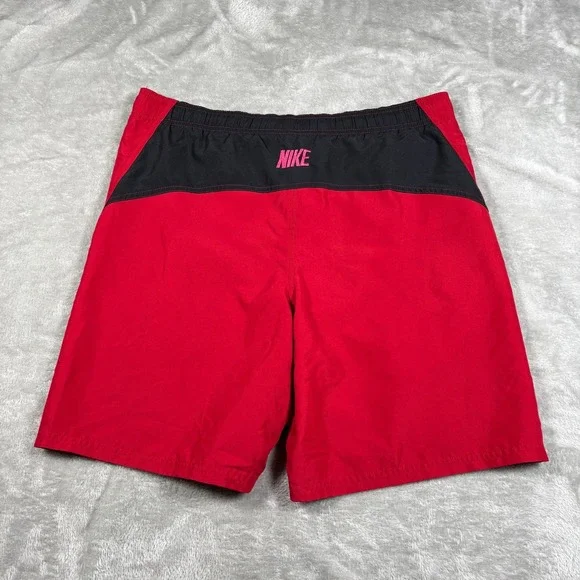 Vintage Nike Swim Shorts Men Small Red Black Silver Tag Board Trunks Embroidered - Picture 1 of 12